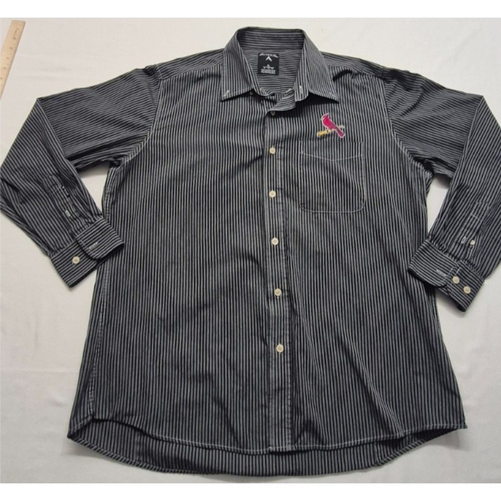 Antigua St. Louis Cardinals men's black pin strip long sleeve‎ button up XL MLB